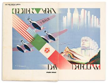 UMBERTO DI LAZZARO (1898-1968).  CROCIERA AEREA DEL DECENNALE / LE VIE DELLARIA. Fold-out poster with enclosed periodical. 1933. 20x25
